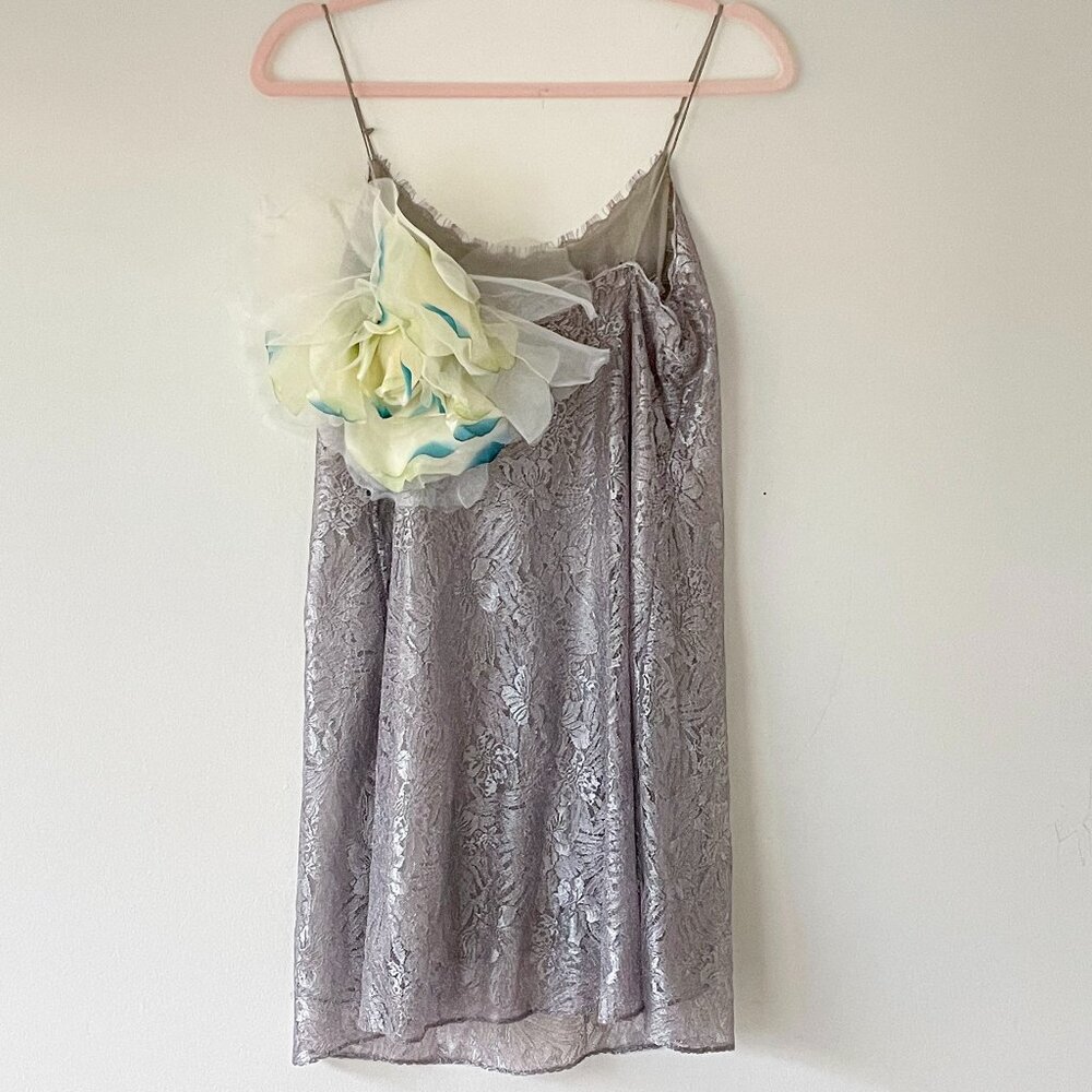 Imitation of Christ Studio Silk Lace Slip Dress w/Oversized Organza Flower